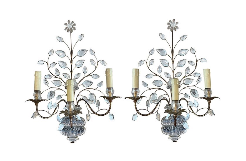 Pair Of Large Maison Baguès Wall Sconces With Urns And Flowers